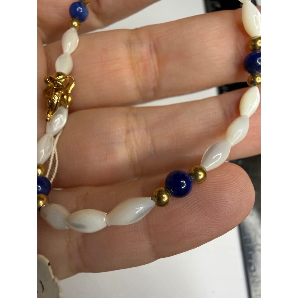 Sirgany International Mother of Pearl Lapis Lazuli Gold Tone Bracelet 7 Inch